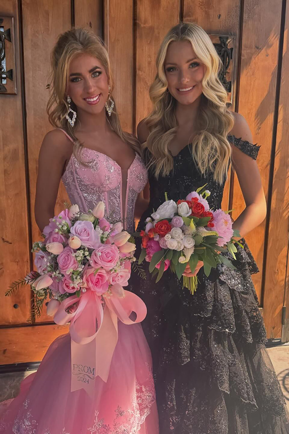 Pink Corset Tiered Tulle Formal Dress with Appliques