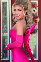Load image into Gallery viewer, Fuchsia Mermaid Satin Long Formal Dress with Cape