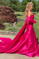Load image into Gallery viewer, Fuchsia Mermaid Satin Long Formal Dress with Cape