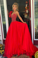 Load image into Gallery viewer, Sparkly Red Long A Line Formal Dress with Beading