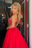 Load image into Gallery viewer, Sparkly Red Long A Line Formal Dress with Beading