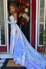Load image into Gallery viewer, Sparkly A Line White Formal Dress with Side Cape