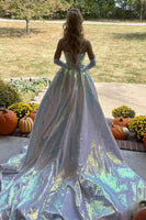 Load image into Gallery viewer, Sparkly A Line White Formal Dress with Side Cape