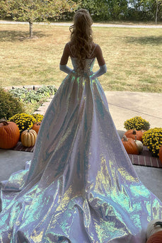 Sparkly A Line White Formal Dress with Side Cape
