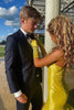 Load image into Gallery viewer, Yellow Mermaid Cut Out Satin Formal Dress with Bow