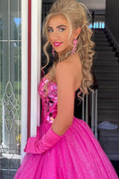 Load image into Gallery viewer, Sparkly Corset Fuchsia Tulle Glitter Formal Dress with Mirror