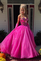 Load image into Gallery viewer, Sparkly Corset Fuchsia Tulle Glitter Formal Dress with Mirror