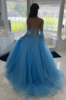 Load image into Gallery viewer, Sparkly Lignt Blue Corset A Line Tulle Formal Dress