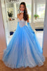 Load image into Gallery viewer, Sparkly Lignt Blue Corset A Line Tulle Formal Dress