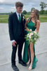 Load image into Gallery viewer, Sparkly Emerald Green Satin Sheath Long Formal Dress with Beading