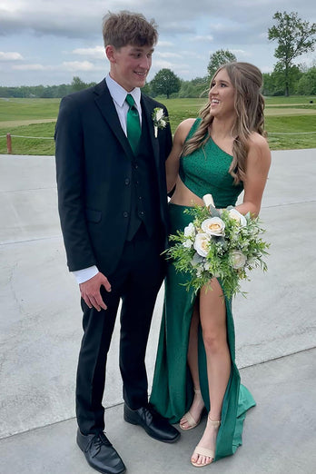 Sparkly Emerald Green Satin Sheath Long Formal Dress with Beading