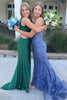 Load image into Gallery viewer, Sparkly Emerald Green Satin Sheath Long Formal Dress with Beading
