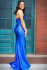 Load image into Gallery viewer, Sparkly Royal Blue Corset Beaded Satin Formal Dress with Slit