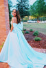 Load image into Gallery viewer, Light Blue Satin A Line Formal Dress with Pockets