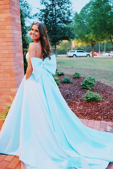 Light Blue Satin A Line Formal Dress with Pockets