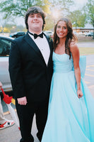 Load image into Gallery viewer, Light Blue Satin A Line Formal Dress with Pockets