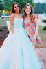 Load image into Gallery viewer, Light Blue Satin A Line Formal Dress with Pockets