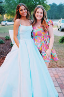 Load image into Gallery viewer, Light Blue Satin A Line Formal Dress with Pockets