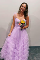 Load image into Gallery viewer, Lilac Ruffled A Line Tulle Long Formal Dress