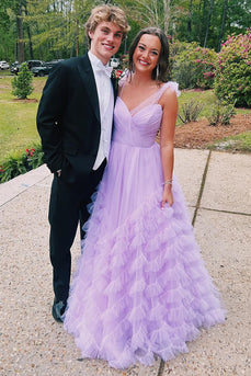 Lilac Ruffled A Line Tulle Long Formal Dress
