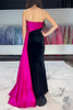 Load image into Gallery viewer, Black Fuchsia Strapless Satin Long Formal Dress with Slit