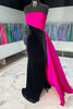 Load image into Gallery viewer, Black Fuchsia Strapless Satin Long Formal Dress with Slit