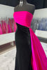 Load image into Gallery viewer, Black Fuchsia Strapless Satin Long Formal Dress with Slit