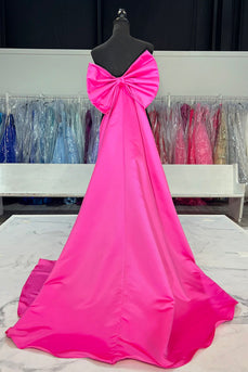 Black Fuchsia Mermaid Satin Long Formal Dress with Bow