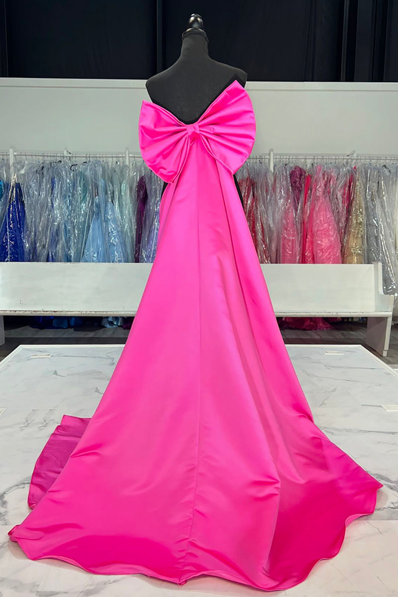 Load image into Gallery viewer, Black Fuchsia Mermaid Satin Long Formal Dress with Bow