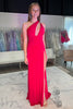 Load image into Gallery viewer, Red Sheath Satin One Shoulder Long Formal Dress with Slit