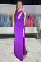 Load image into Gallery viewer, Red Sheath Satin One Shoulder Long Formal Dress with Slit