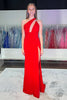 Load image into Gallery viewer, Red Sheath Satin One Shoulder Long Formal Dress with Slit