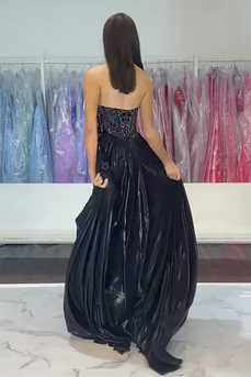 Sparkly Black Corset Metallic Formal Dress with Slit