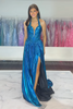 Load image into Gallery viewer, Sparkly Black Corset Metallic Formal Dress with Slit