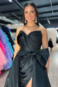 Black Sweetheart Satin Long Formal Dress with Slit