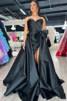 Load image into Gallery viewer, Black Sweetheart Satin Long Formal Dress with Slit
