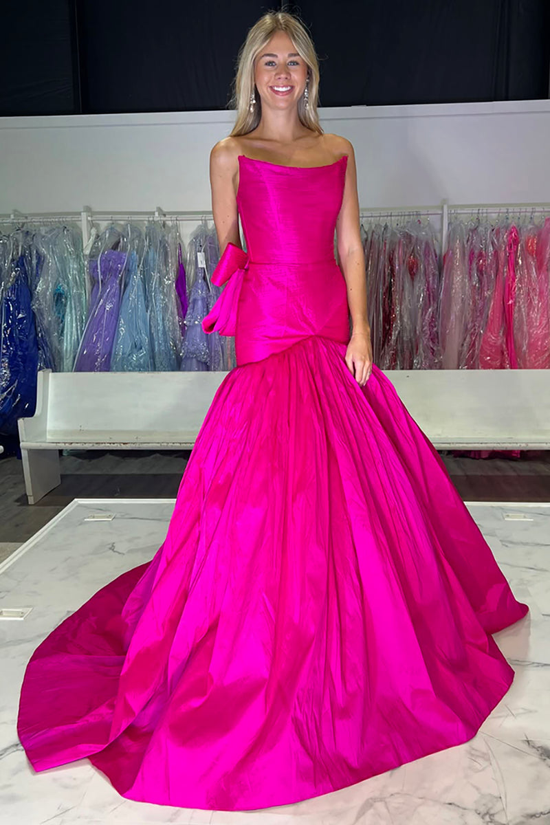 Load image into Gallery viewer, Red Mermaid Strapless Satin Formal Dress with Bow