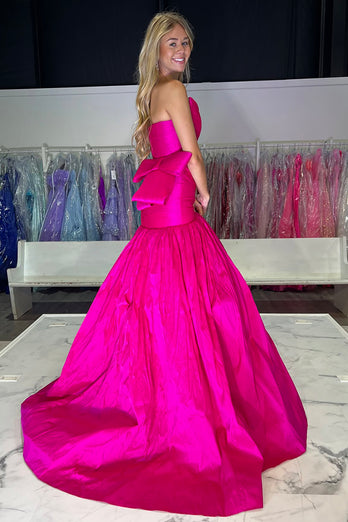 Red Mermaid Strapless Satin Formal Dress with Bow