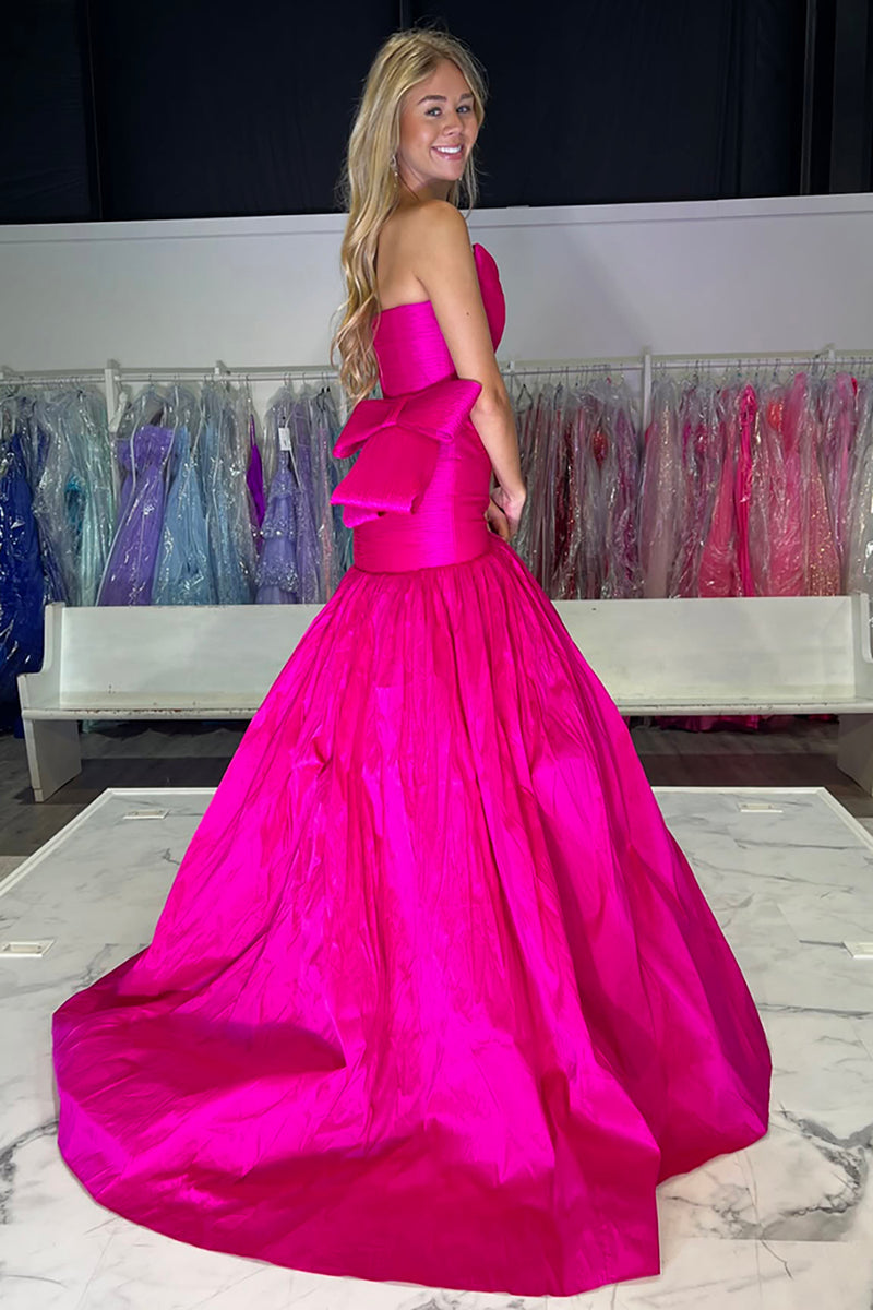 Load image into Gallery viewer, Red Mermaid Strapless Satin Formal Dress with Bow