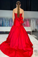 Load image into Gallery viewer, Red Mermaid Strapless Satin Formal Dress with Bow