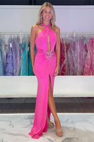 Load image into Gallery viewer, Fuchsia Cut Out Sheath Long Formal Dress with Slit