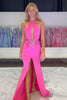 Load image into Gallery viewer, Fuchsia Cut Out Sheath Long Formal Dress with Slit