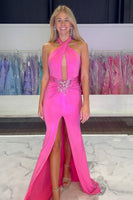 Load image into Gallery viewer, Fuchsia Cut Out Sheath Long Formal Dress with Slit