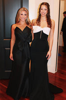 Load image into Gallery viewer, Black Sweetheart Satin Mermaid Formal Dress with Bow