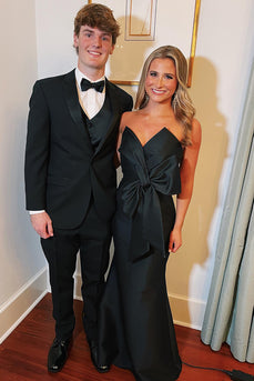 Black Sweetheart Satin Mermaid Formal Dress with Bow