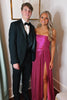 Load image into Gallery viewer, Sparkly Fuchsia Metallic Sheath Pleated Formal Dress with Slit