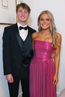 Load image into Gallery viewer, Sparkly Fuchsia Metallic Sheath Pleated Formal Dress with Slit