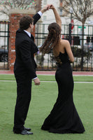 Load image into Gallery viewer, Black Mermaid Satin Long Formal Dress with Bow