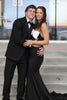 Load image into Gallery viewer, Black Mermaid Satin Long Formal Dress with Bow