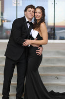 Load image into Gallery viewer, Black Mermaid Satin Long Formal Dress with Bow